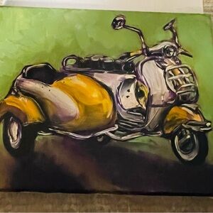 Vintage Motorcycle Painting with Sidecar